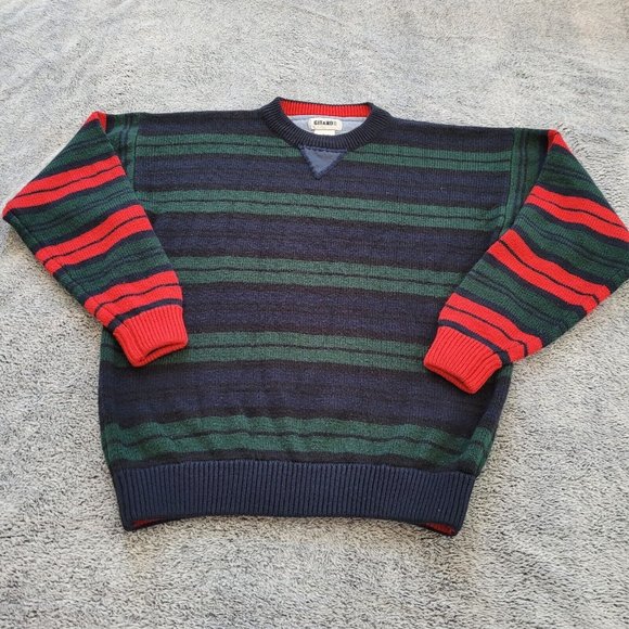 Vtg Gitano Mens Sweater Small Green Blue Stripe Y2K Hip Hop Freddy Krueger 16191 - Picture 4 of 9